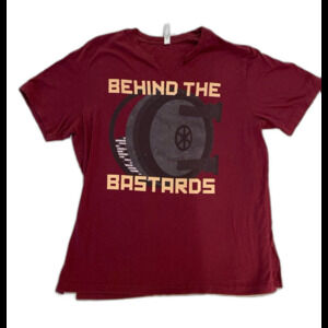 Men’s  T Shirt w/  “Behind the Bastards” Logo Burgundy 100% cotton Size XL